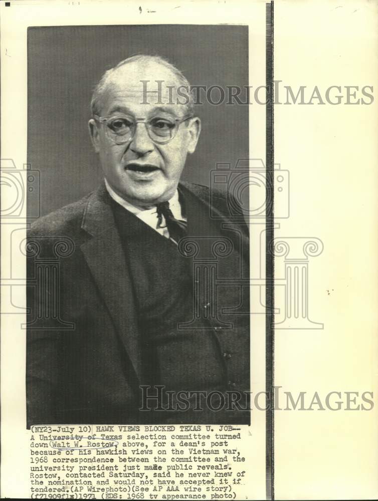 1968 Press Photo Walt W. Rostow shown during 1968 television appearance