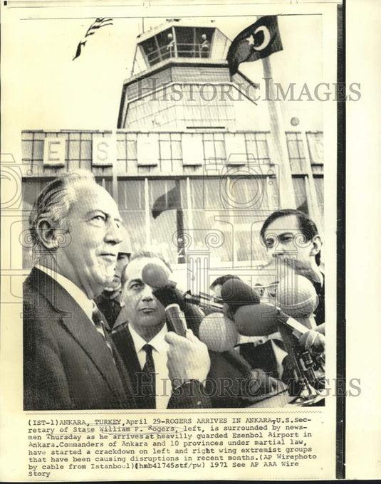 1971 Press Photo State Secretary William Rogers arrives Ankara airport