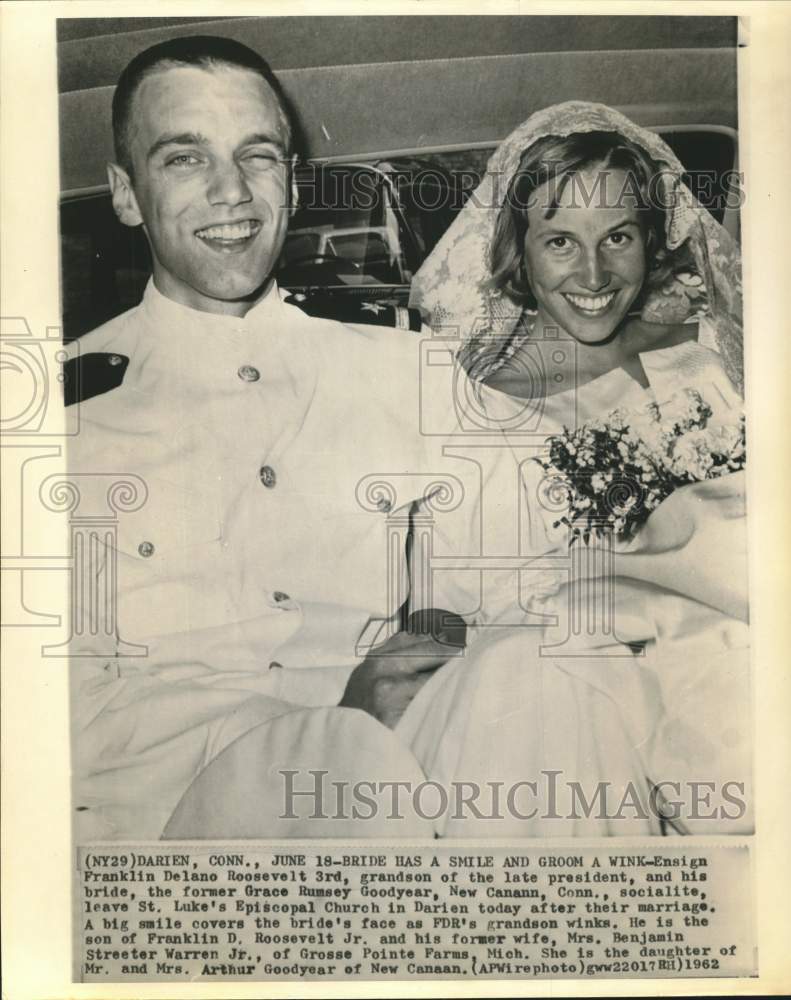 1962 Press Photo Franklin Delano Roosevelt III, Grace Rumsey Goodwyear Wed