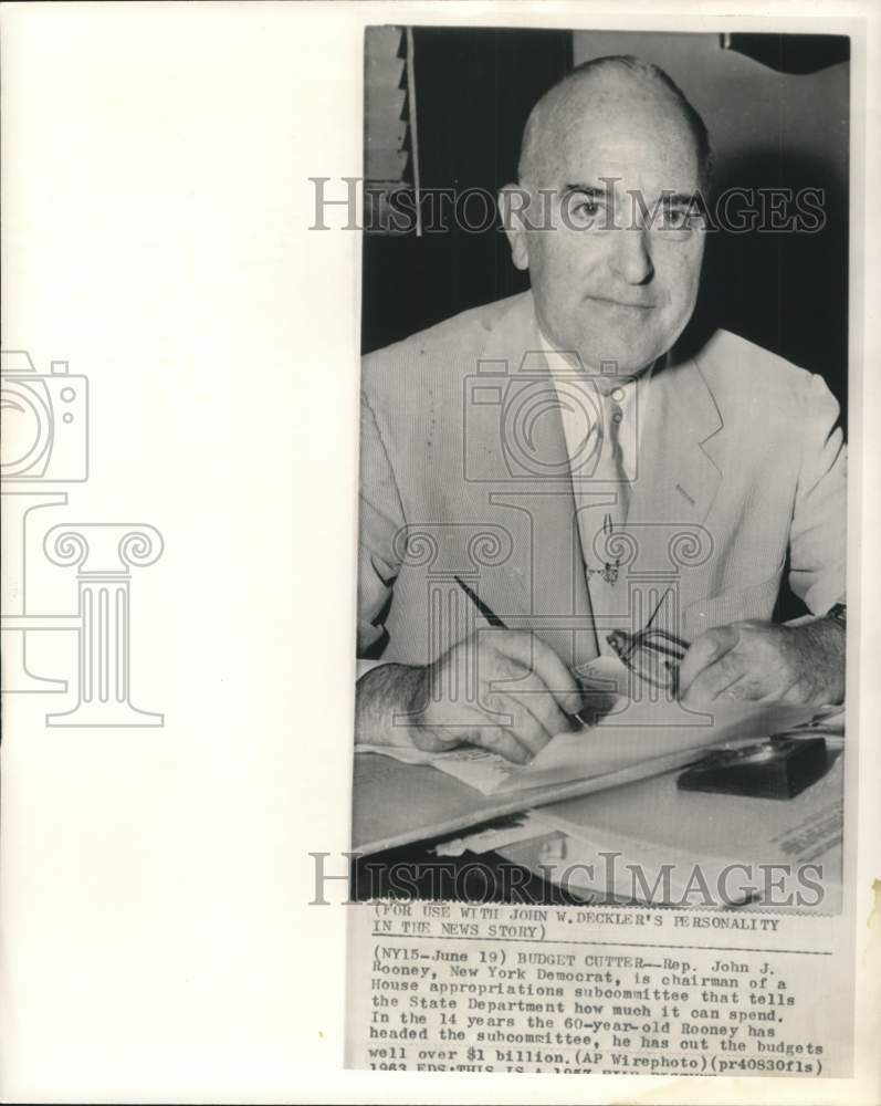 1957 Press Photo House Appropriations Subcommittee chairman John Rooney