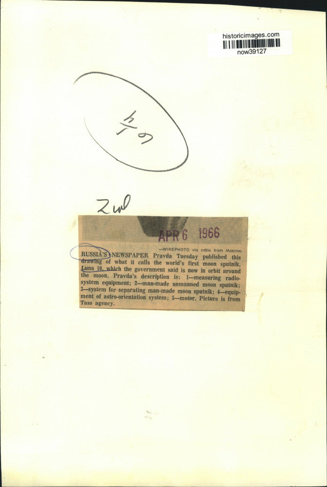 Load image into Gallery viewer, 1966 Press Photo Pravda published drawing of world's first moon sputnik, Luna 10
