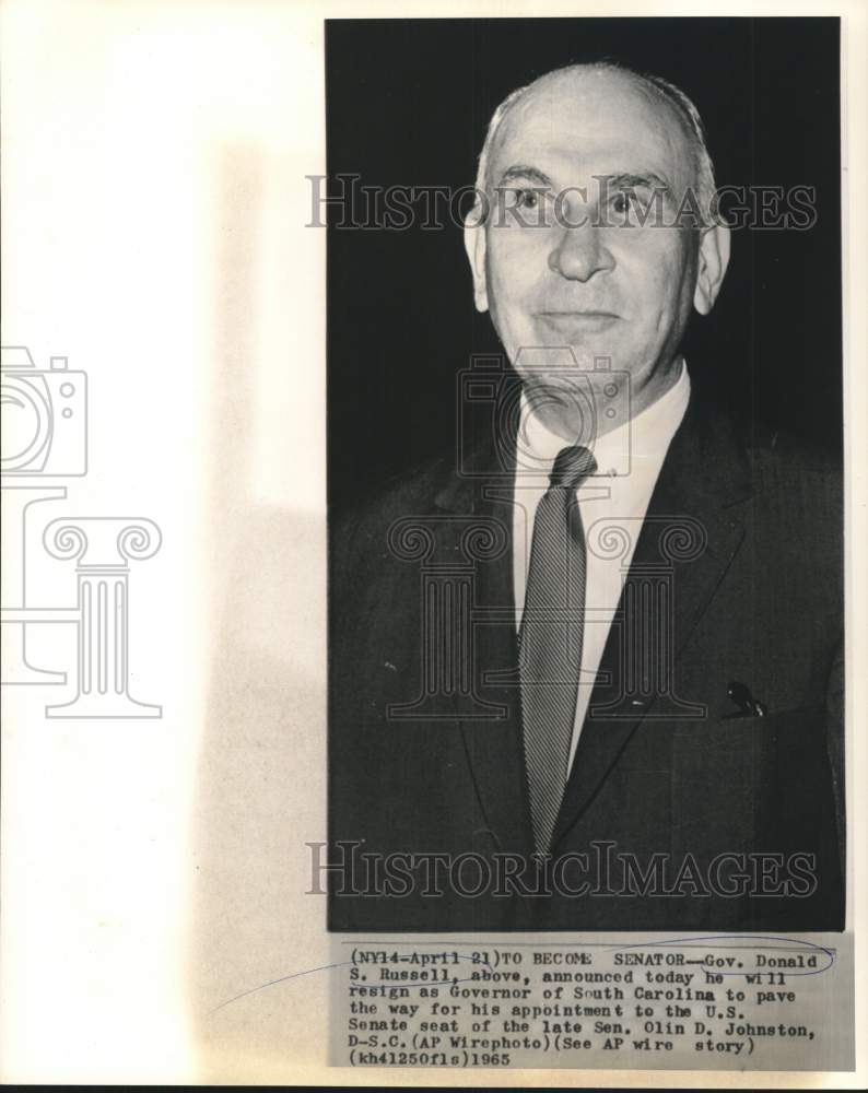 1965 Press Photo Governor Donald Russell resigns as South Carolina governor