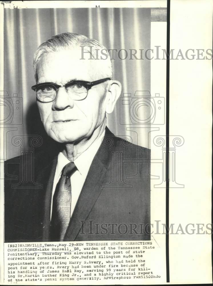 1969 Press Photo New Tennessee State Corrections Commissioner Lake Russell