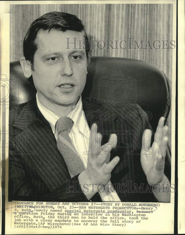1974 Press Photo New Watergate Special Prosecutor Henry S. Ruth, Washington
