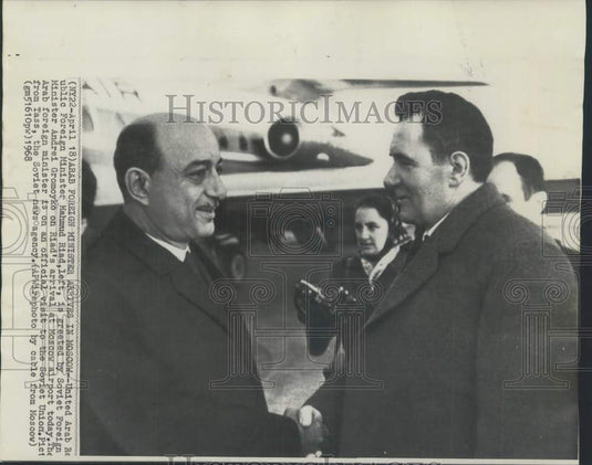 1968 Press Photo UAR's Mahmoud Riad greeted in Moscow by Andrei Gromyko