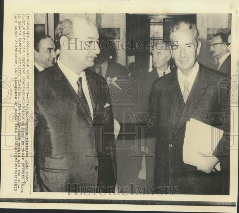 Load image into Gallery viewer, 1970 Press Photo Italian, Egyptian Foreign Ministers Begin Private Talks, Rome
