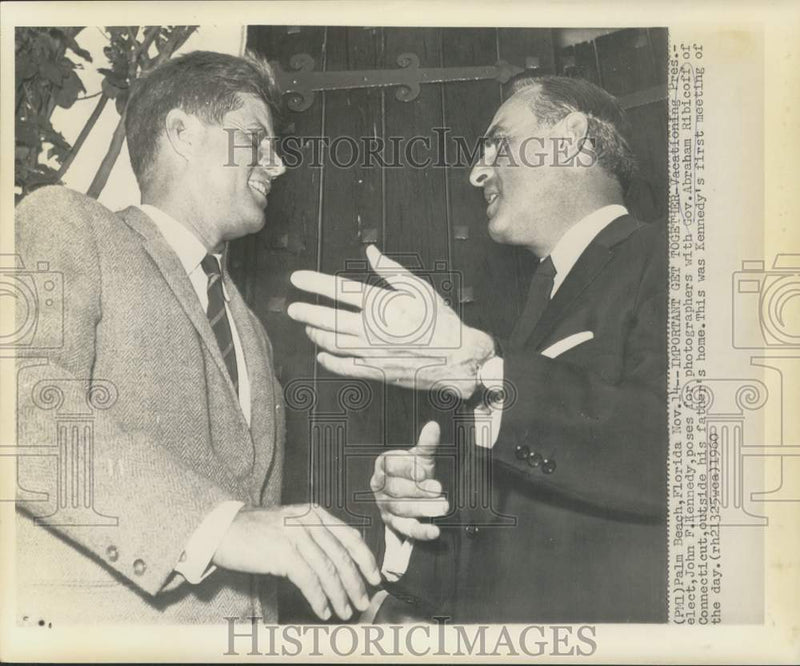 Load image into Gallery viewer, 1960 Press Photo President-Elect Kennedy, Connecticut Governor Abraham Ribicoff
