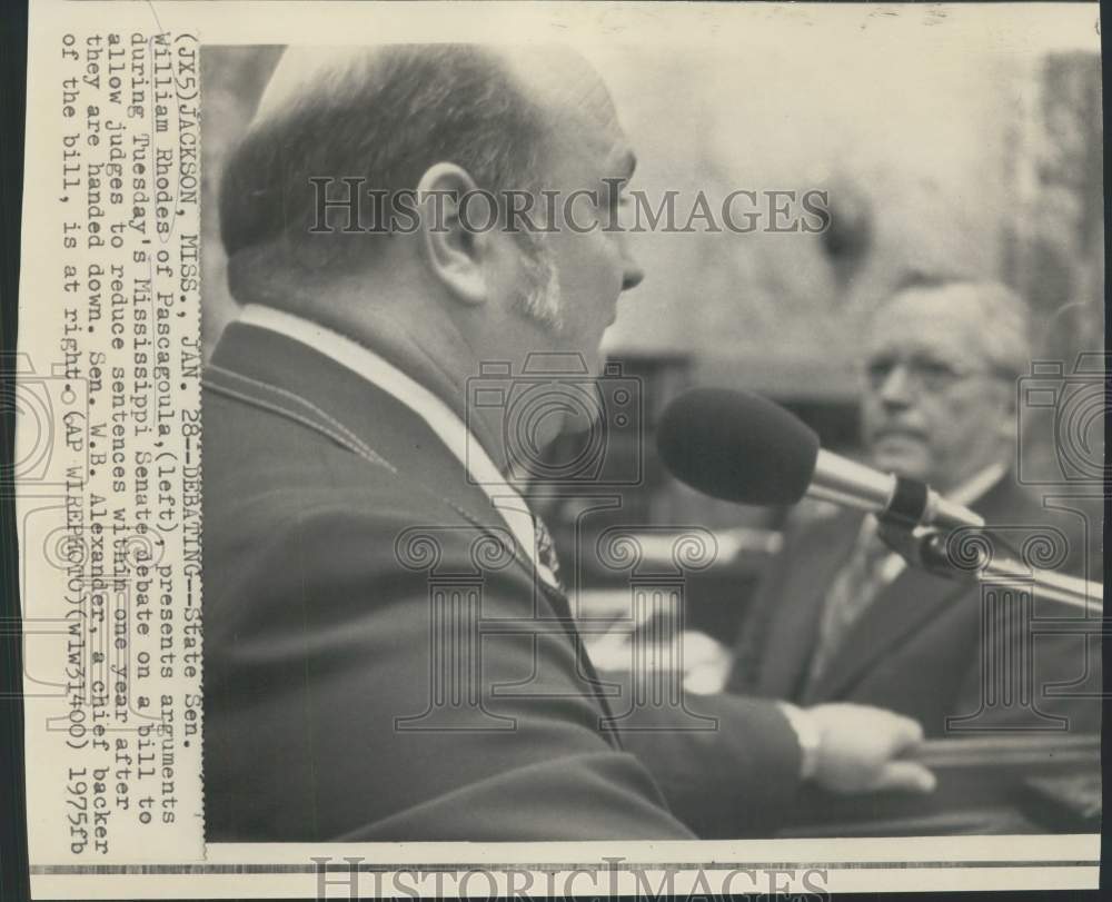 1975 Press Photo Senators William Rhodes and W.B. Alexander at MS Senate debate