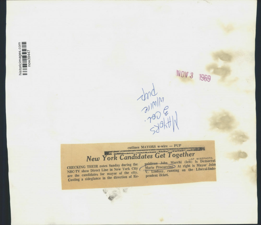 1969 Press Photo New York mayoral candidates check notes during NBC Direct LIne