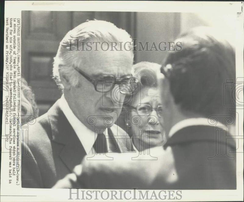 Load image into Gallery viewer, 1972 Press Photo Sen. Abraham Ribicoff after a funeral service for his wife, CT.
