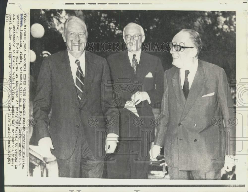 1971 Press Photo Robert Schumann, William Rogers and Arthur Watson in Paris