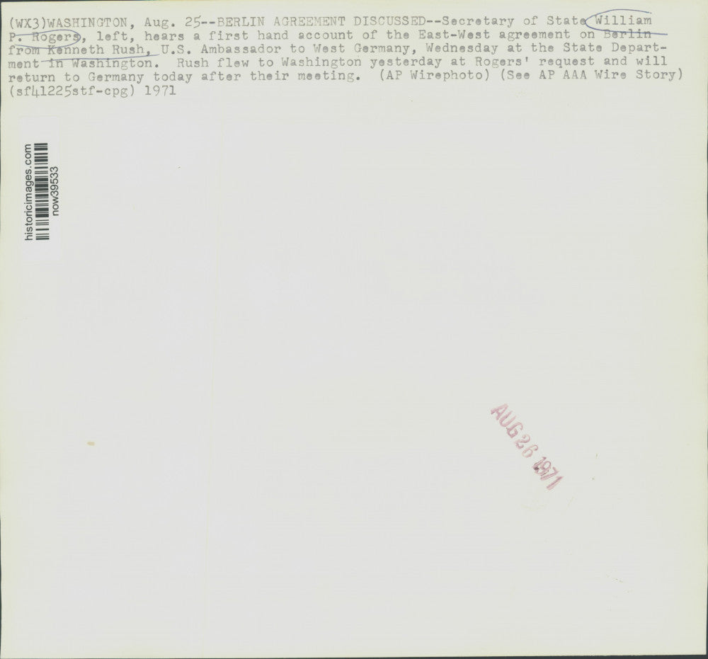 1971 Press Photo William Rogers and Kenneth Rush confer at State Department