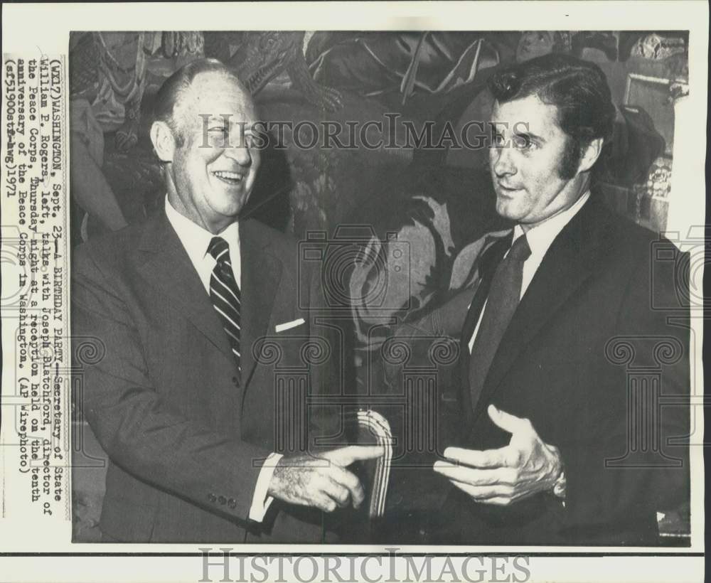 1971 Press Photo William Rogers with Peace Corps Joseph Blatchford at reception