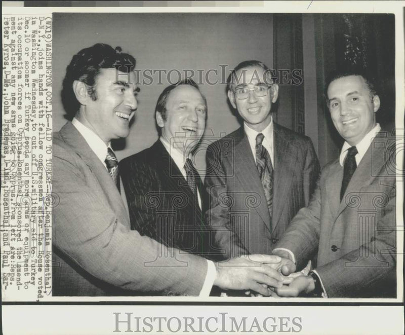Load image into Gallery viewer, 1974 Press Photo Benjamin Rosenthal and other congressmen at Turkey aid meeting
