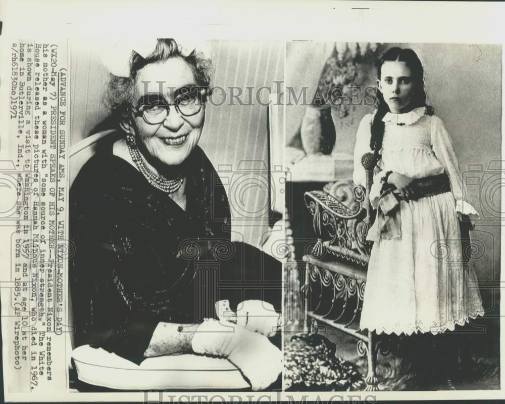 1971 Press Photo President Nixon's Mother, Hanna, in 1957 & at Age 10