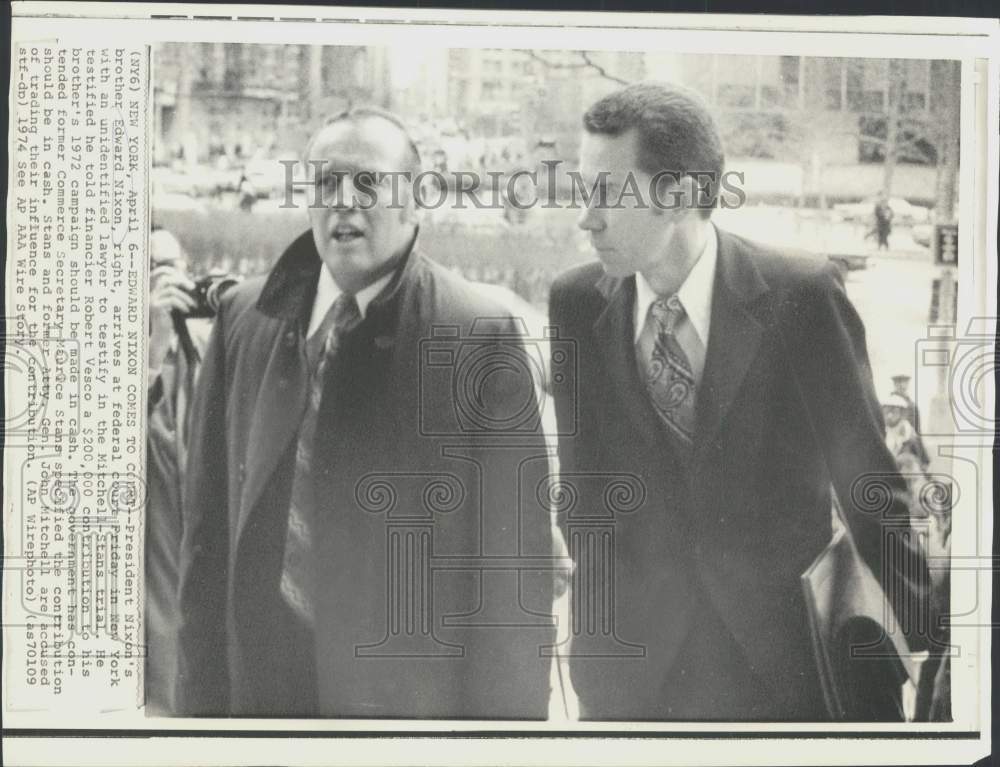 1974 Press Photo President Nixon&#39;s brother Edward arrives at NY federal court.