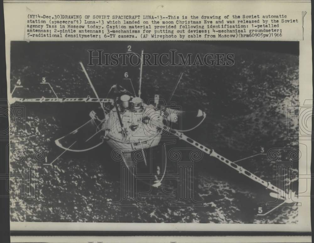 1966 Press Photo A drawing of the Soviet automatic station spacecraft Luna 13