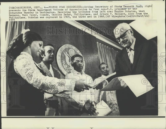 1973 Press Photo Non-U.S. Vietnam War POW's Honored - now39785