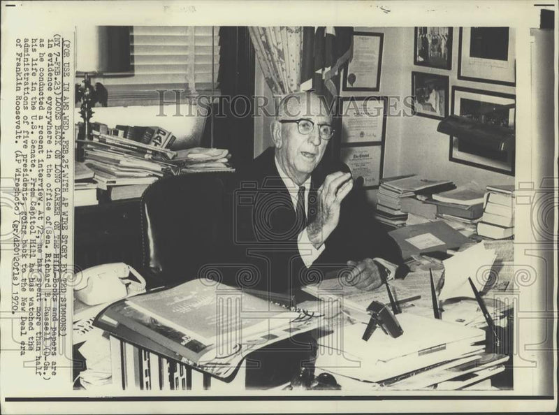 Load image into Gallery viewer, 1970 Press Photo Senator Richard Russell interviews from his office, Washington
