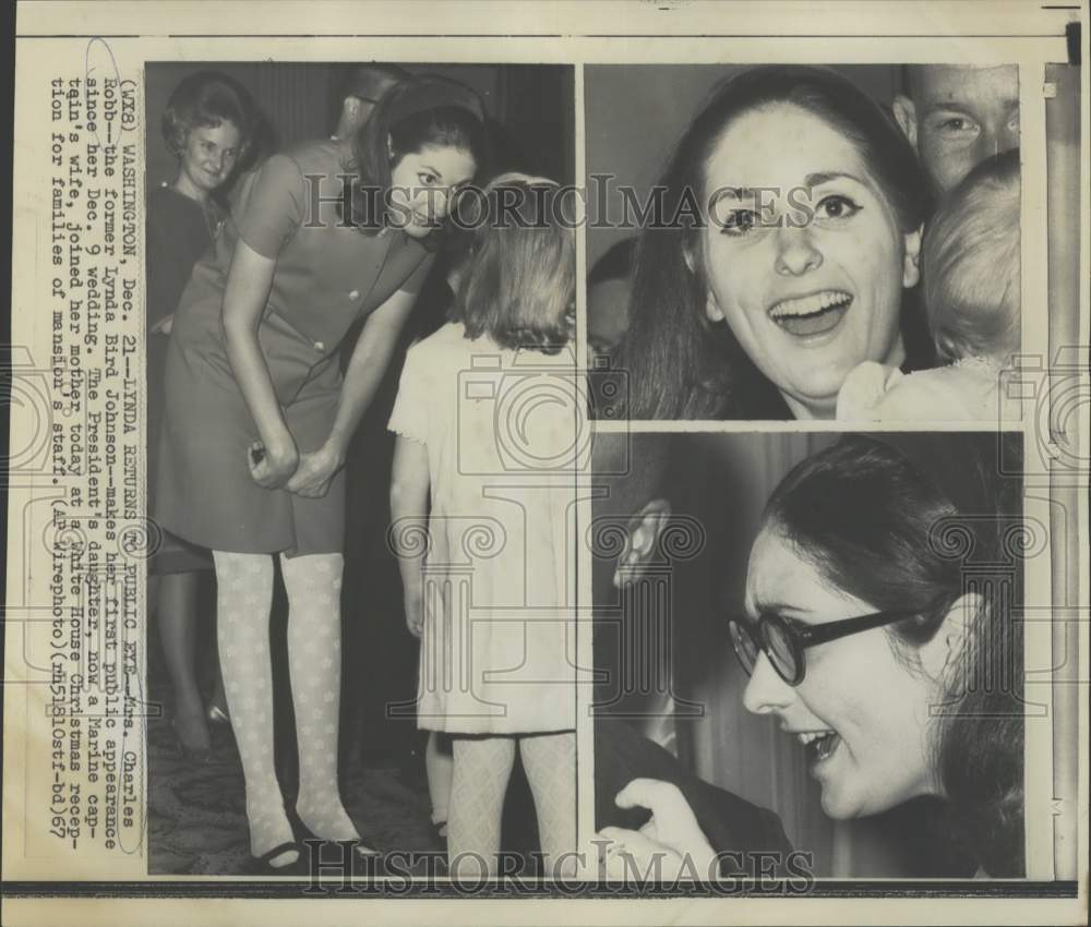 1967 Press Photo Mrs. Charles Robb attends a White House Christmas party, Wash.
