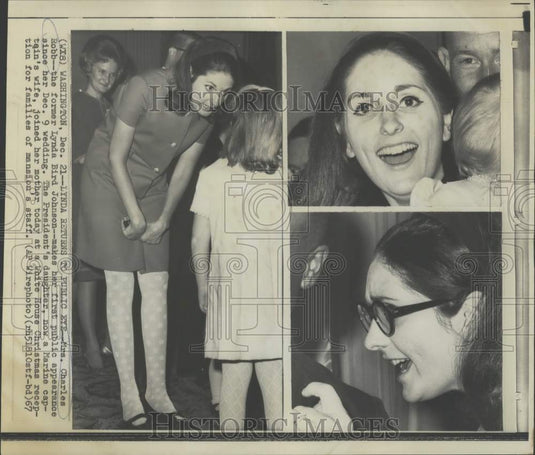 1967 Press Photo Mrs. Charles Robb attends a White House Christmas party, Wash.