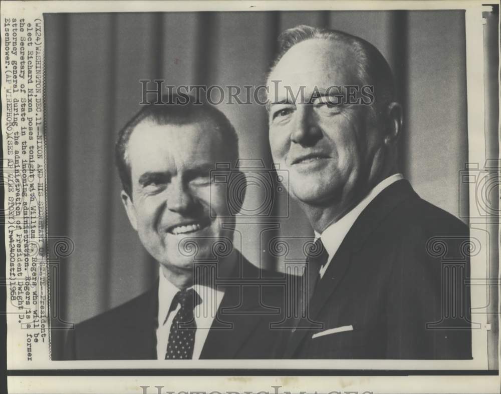 1968 Press Photo Pres. elect Richard Nixon &amp; Sec. of State William Rogers, Wash.