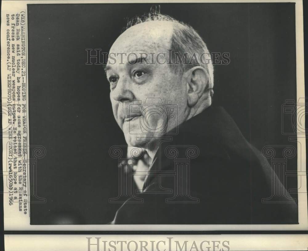 1966 Press Photo Secretary of State Dean Rusk at Washington News Conference