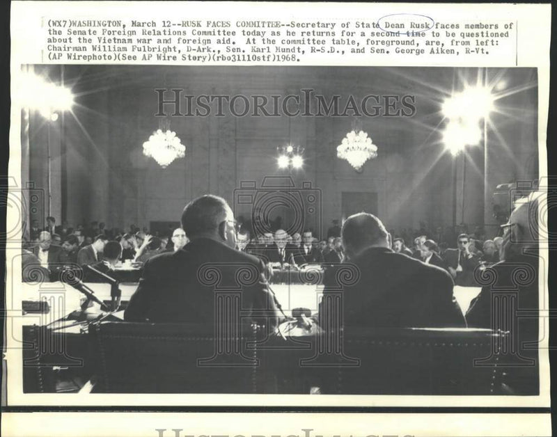 Load image into Gallery viewer, 1968 Press Photo Dean Rusk meets with the Foreign Relations Committee, Wash.
