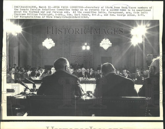 1968 Press Photo Dean Rusk meets with the Foreign Relations Committee, Wash.