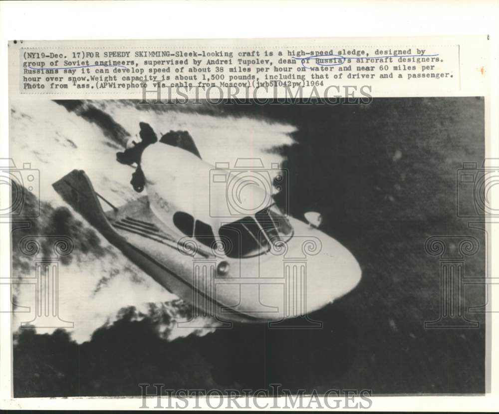 1964 Press Photo Soviet Developed High Speed Sledge - now40050