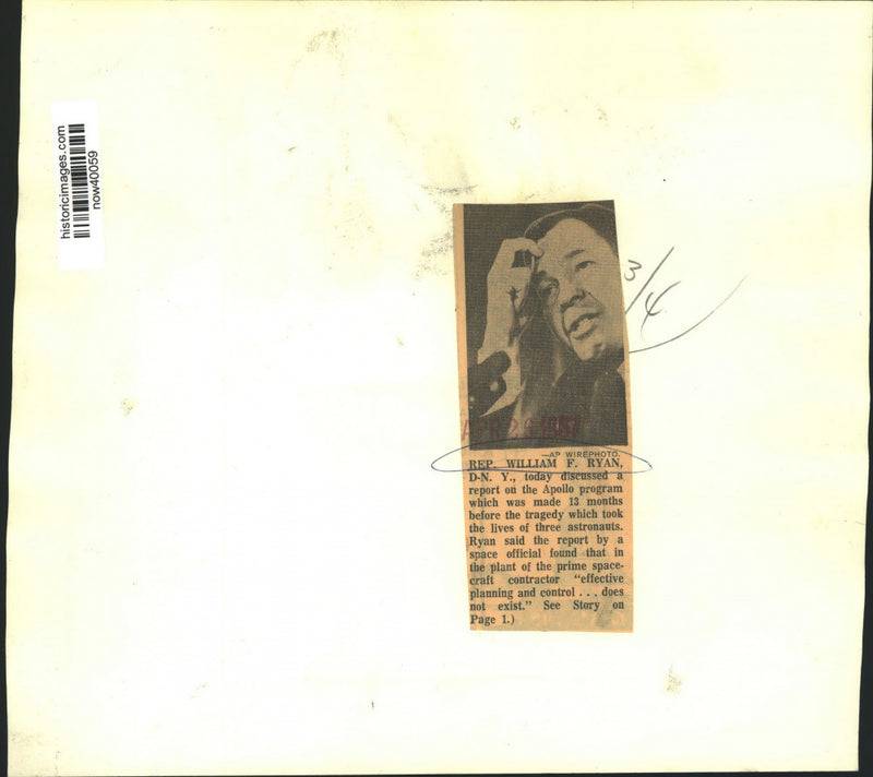 Load image into Gallery viewer, 1967 Press Photo Representative William F. Ryan of New York Talks Apollo Program
