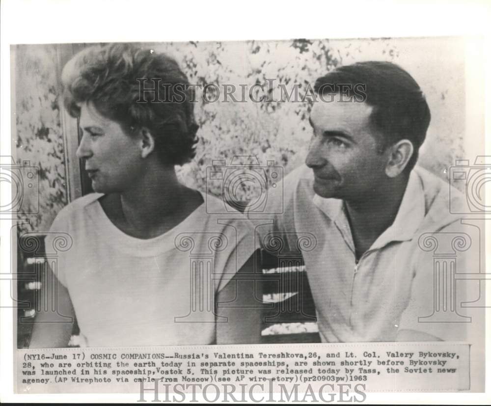 1963 Press Photo Soviet Cosmonauts Valentina Tereshkova, Valeri Bykovsky