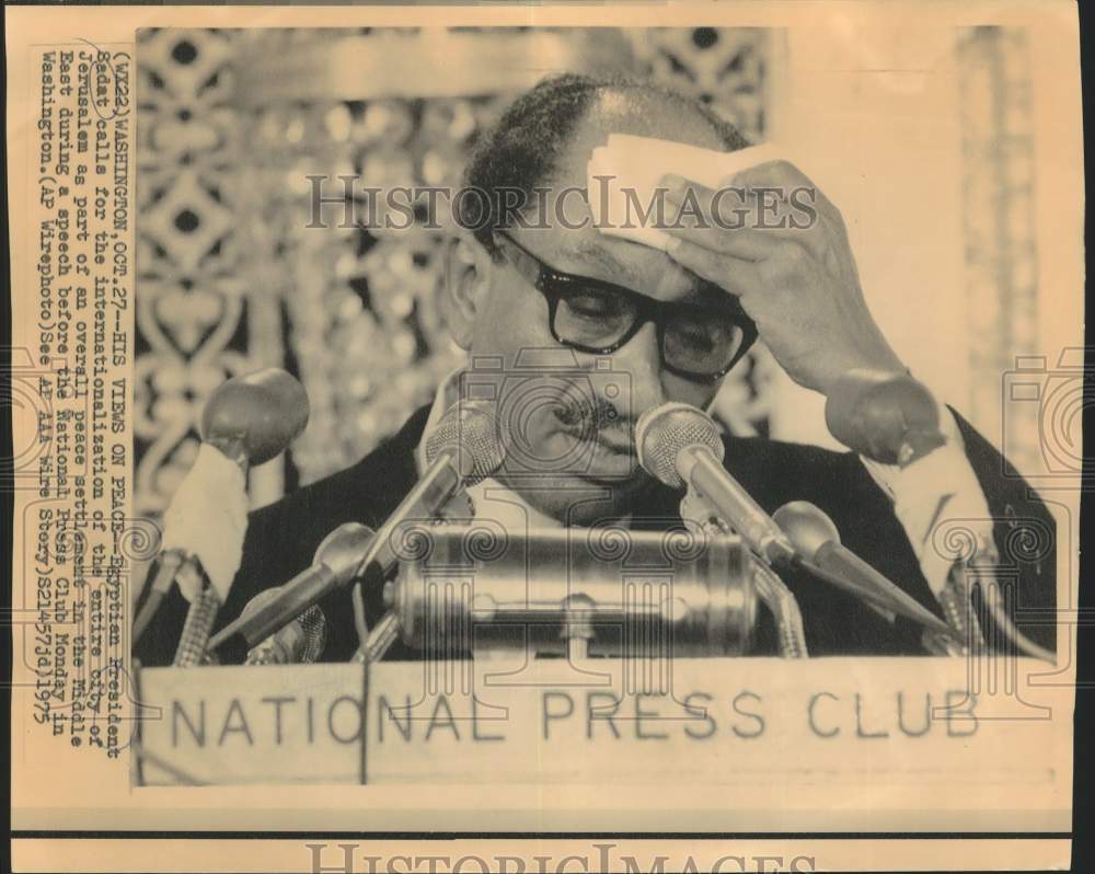 1975 Press Photo Egyptian President Anwar Sadat gives a speech in Washington