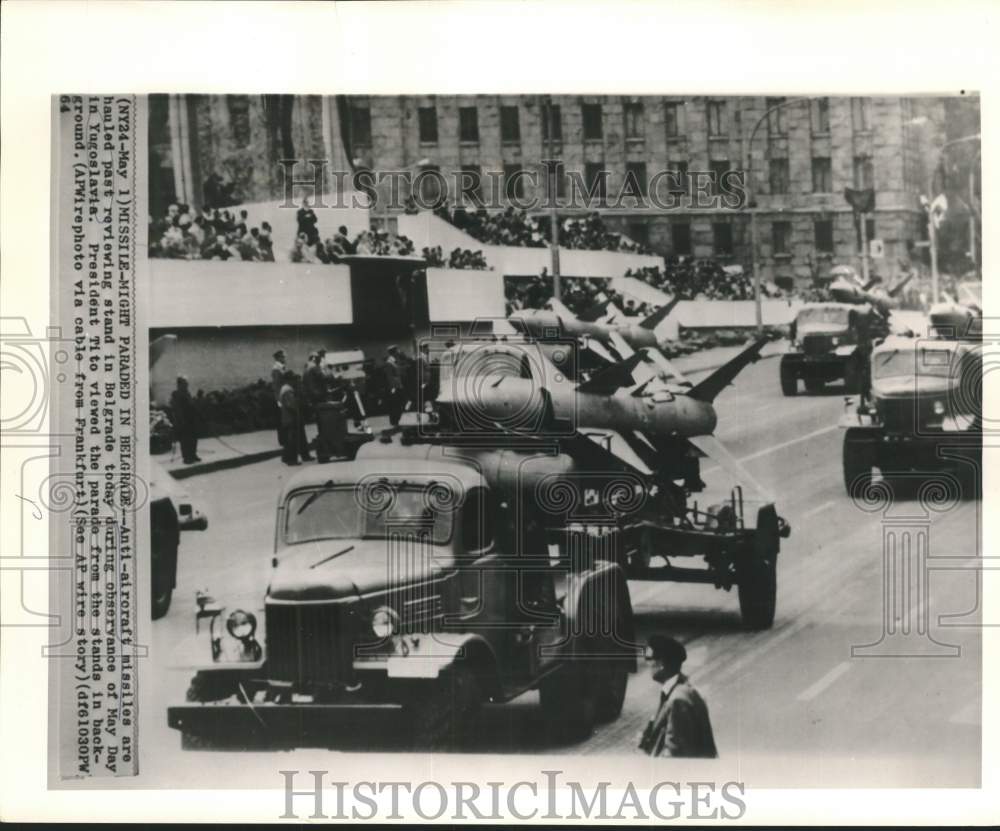 1964 Press Photo Parade bystanders admire anti-aircraft missiles in Yugoslavia