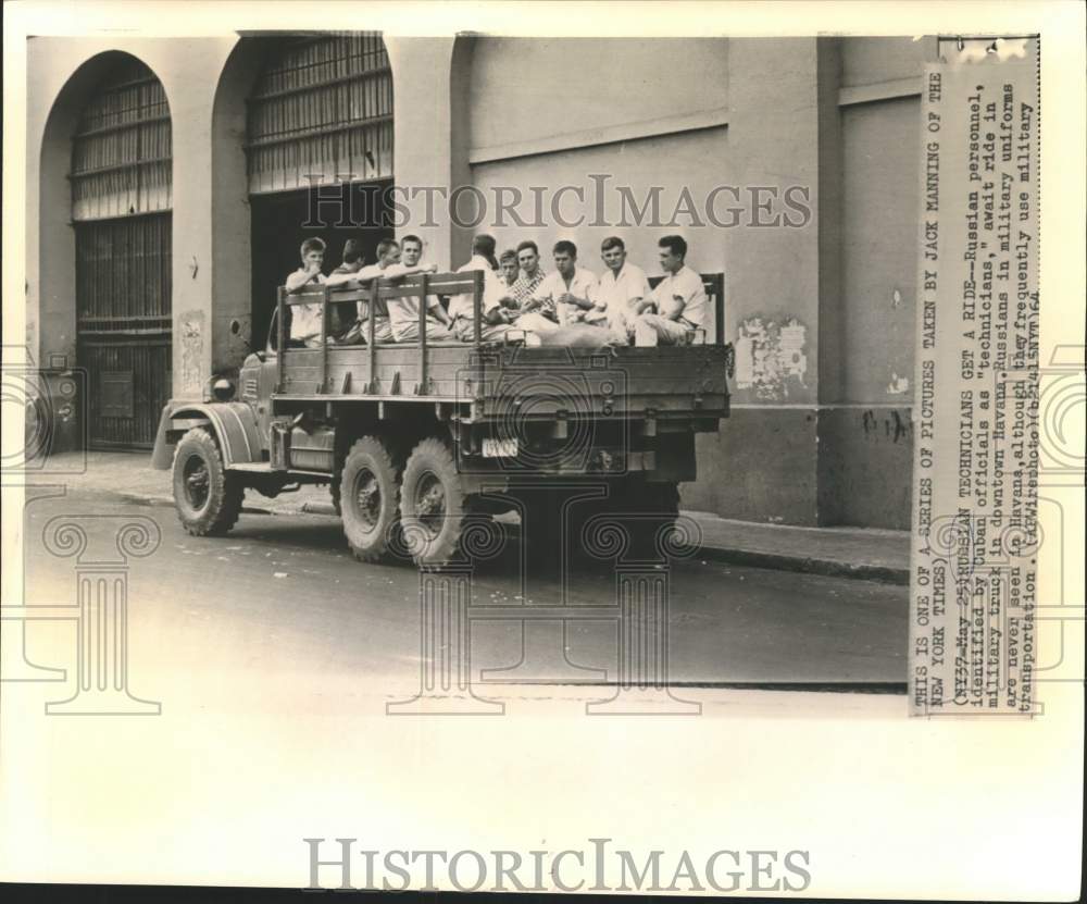 1964 Press Photo Russian Technicians in Military Truck, Havana, Cuba - now40236