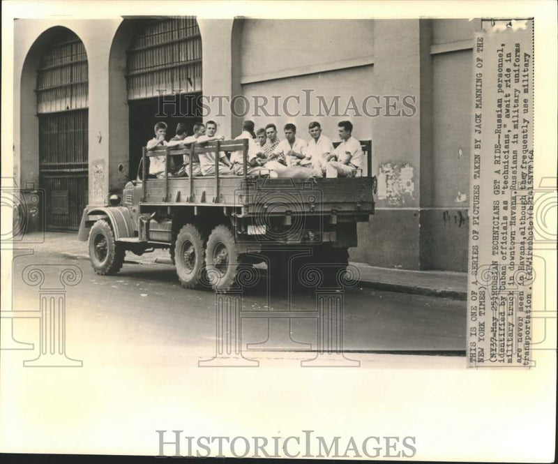 Load image into Gallery viewer, 1964 Press Photo Russian Technicians in Military Truck, Havana, Cuba - now40236

