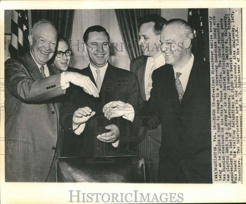 Load image into Gallery viewer, 1960 Press Photo President Eisenhower greets Russian visitors at the White House
