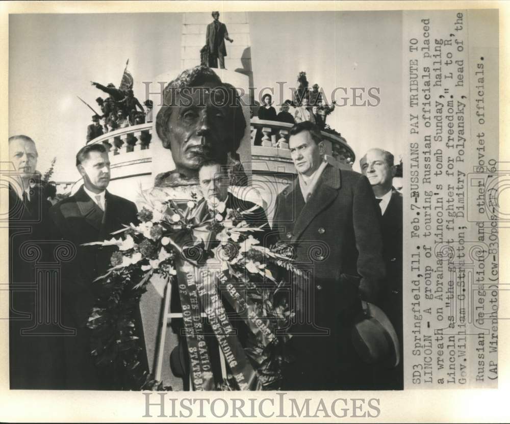 1960 Press Photo Russian leaders pay tribute to Abraham Lincoln, Illinois