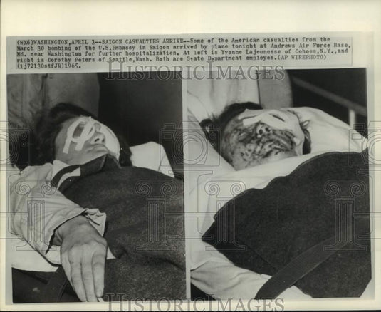 1965 Press Photo State department employee bombing victims arrive in Maryland