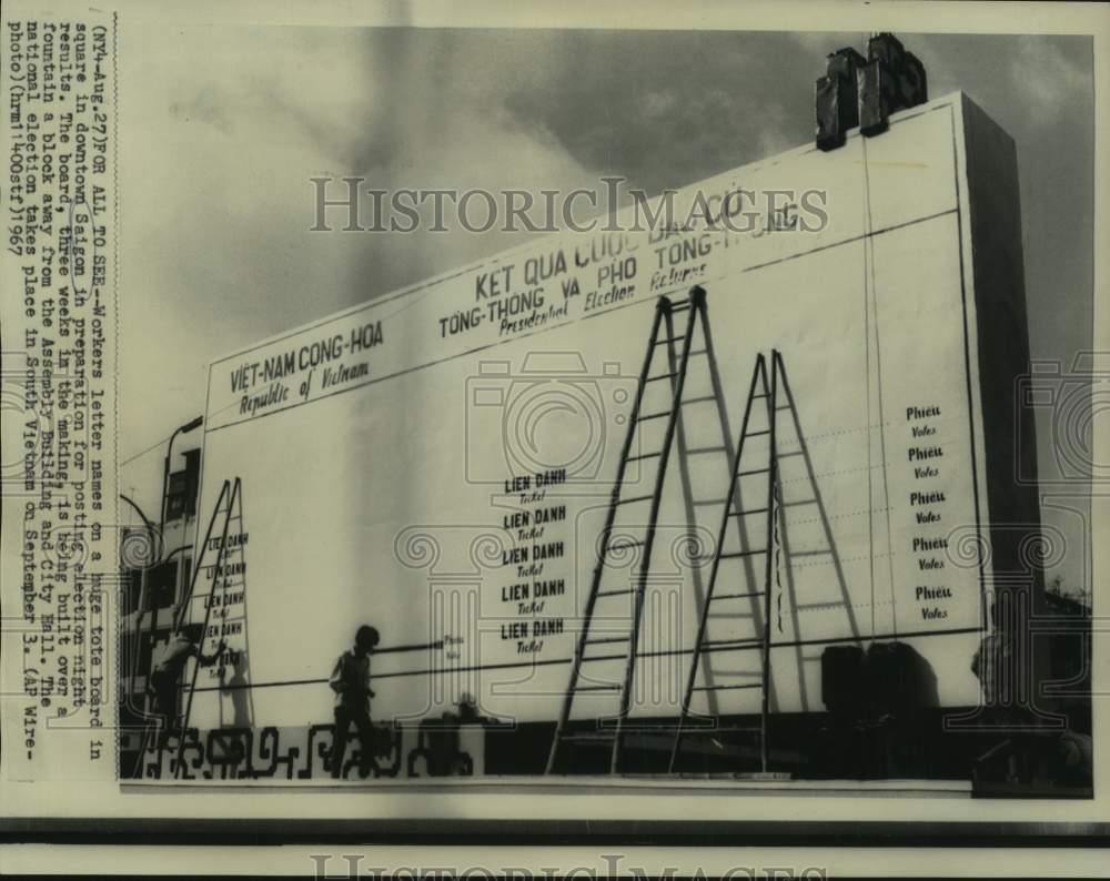 1967 Press Photo National Election Board Erected, Downtown Saigon, South Vietnam