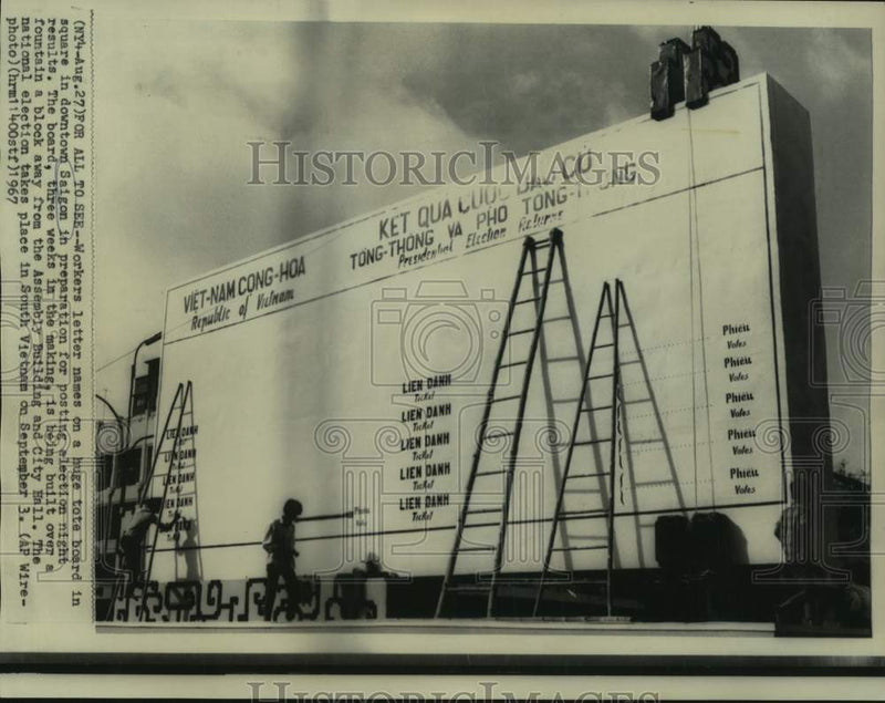 Load image into Gallery viewer, 1967 Press Photo National Election Board Erected, Downtown Saigon, South Vietnam
