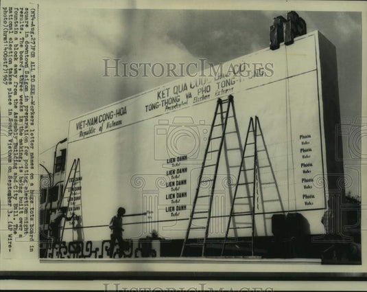1967 Press Photo National Election Board Erected, Downtown Saigon, South Vietnam