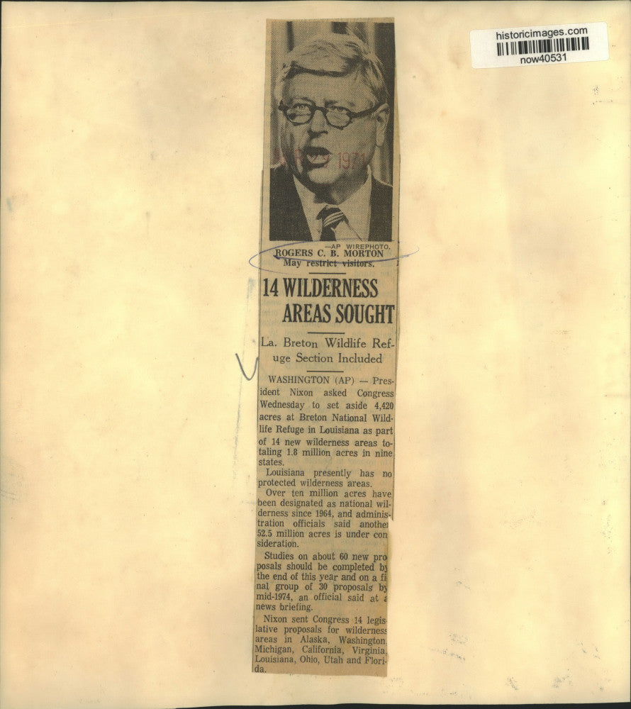 1971 Press Photo Interior Secretary Rogers Morton on Wilderness Areas
