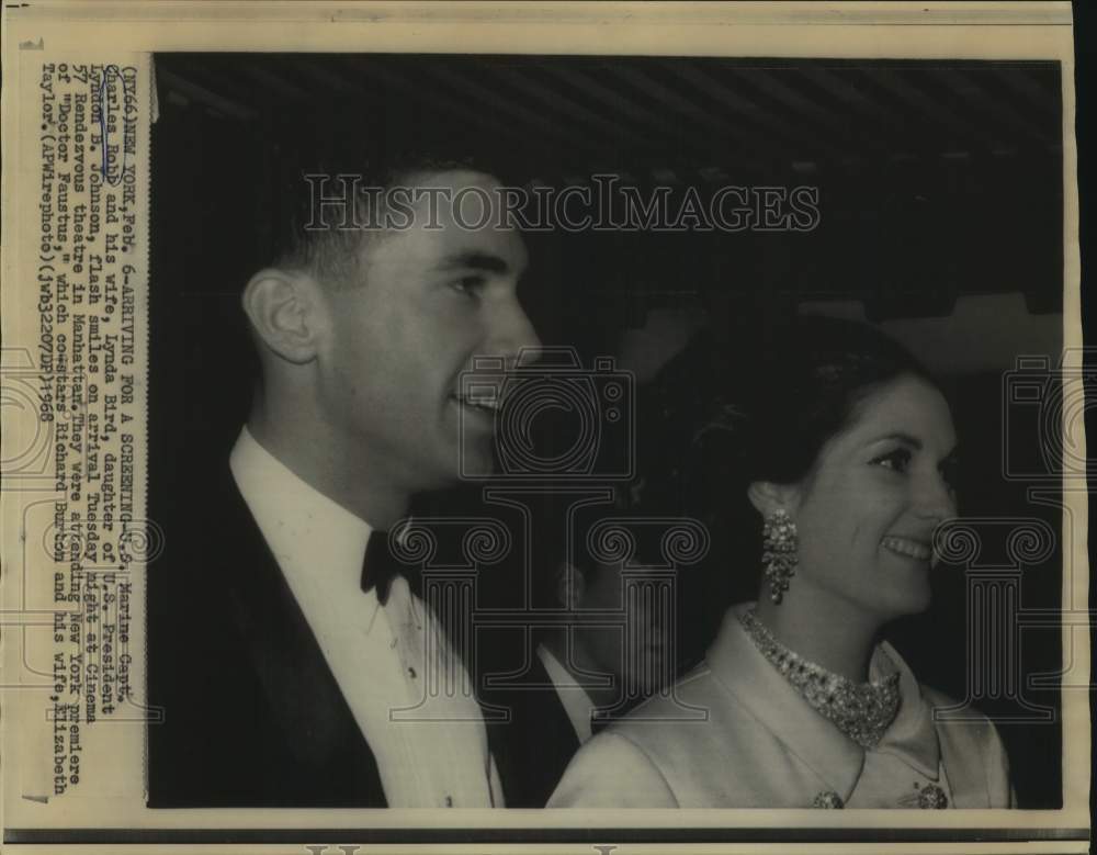 1968 Press Photo President Johnson's Daughter Lynda, Husband at NY Movie Opening
