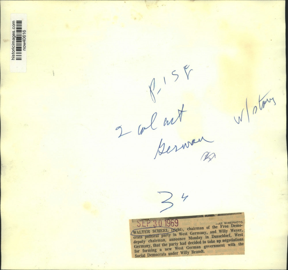 1969 Press Photo Free Democrats Heads Announce New West German Government Talks