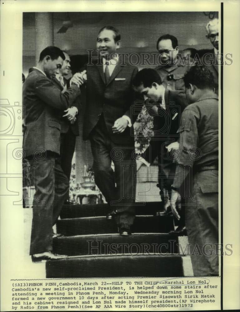 Load image into Gallery viewer, 1972 Press Photo Cambodian President Lon Nol after Phnom Penh Meeting
