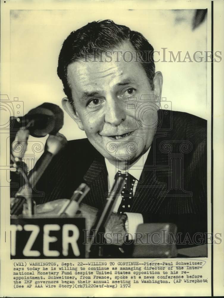 1972 Press Photo International Monetary Fund Director Pierre-Paul Schweitzer