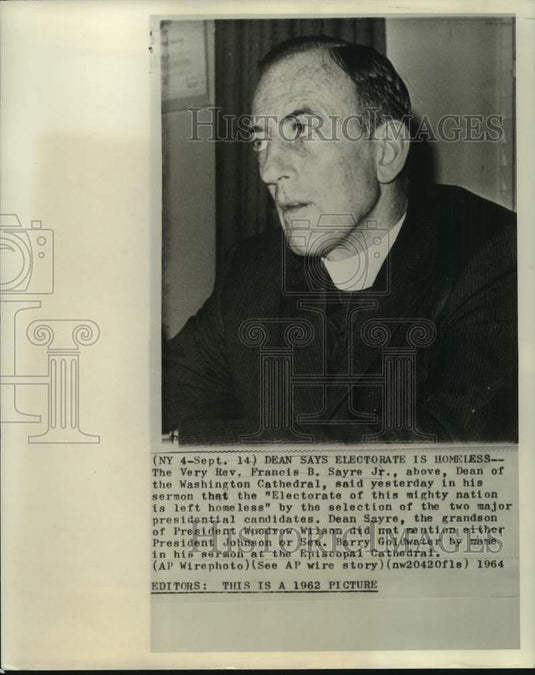 1962 Press Photo Dean of Washington Cathedral Reverend Francis B. Sayre Jr.