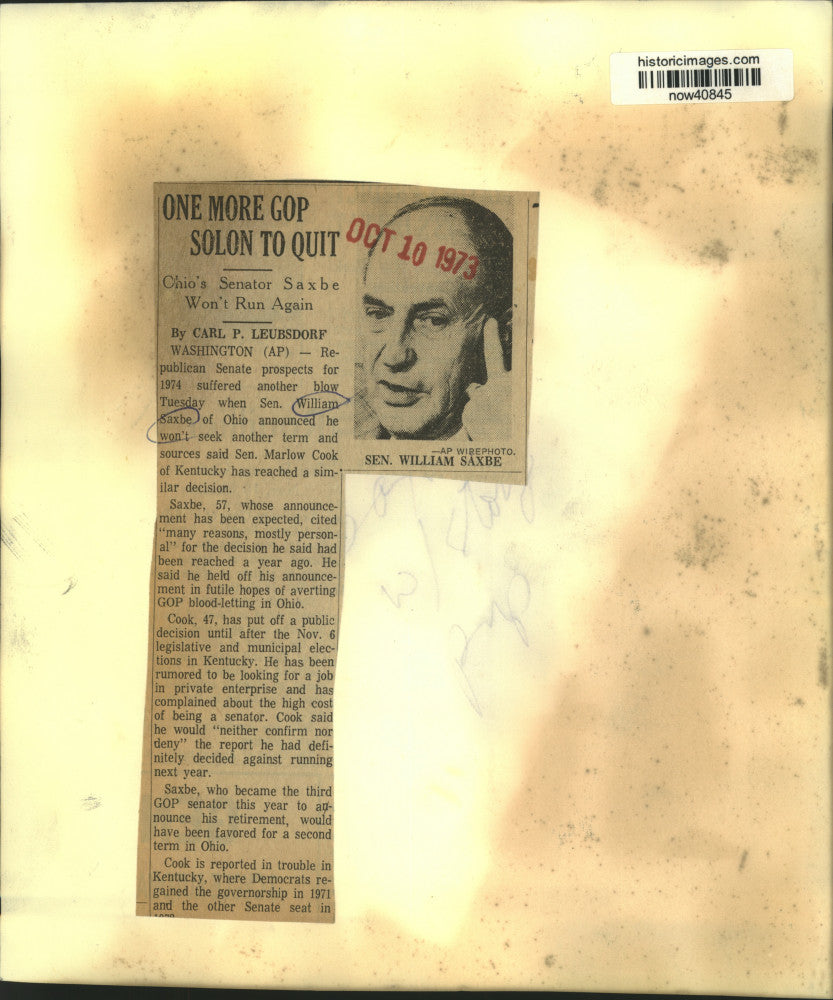 1973 Press Photo Ohio Senator William Saxbe Won't Seek 2nd Term - now40845