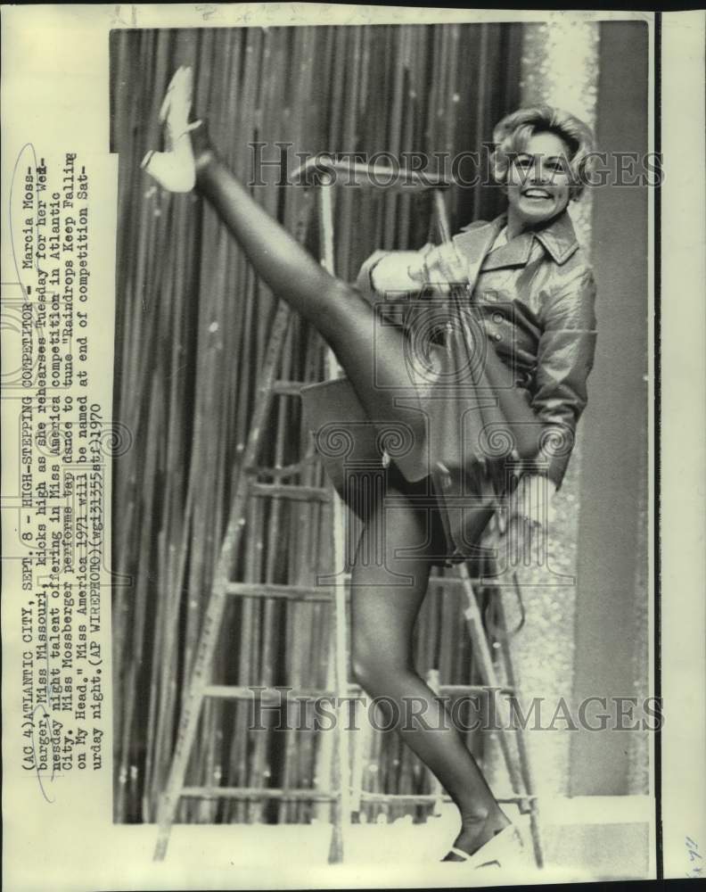 1970 Press Photo Miss Missouri Rehearses at Miss America Competition - now40952